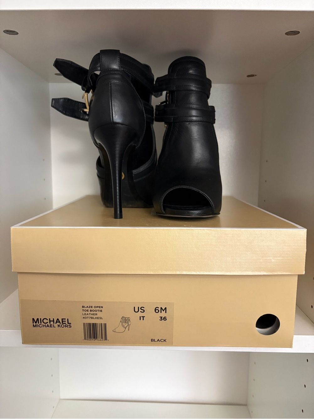 MICHAEL Michael Kors Black Leather Open-Toe Stiletto Sandals